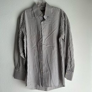 Hugo Boss: Grey Striped Dress Shirt, Size 32/33, 16